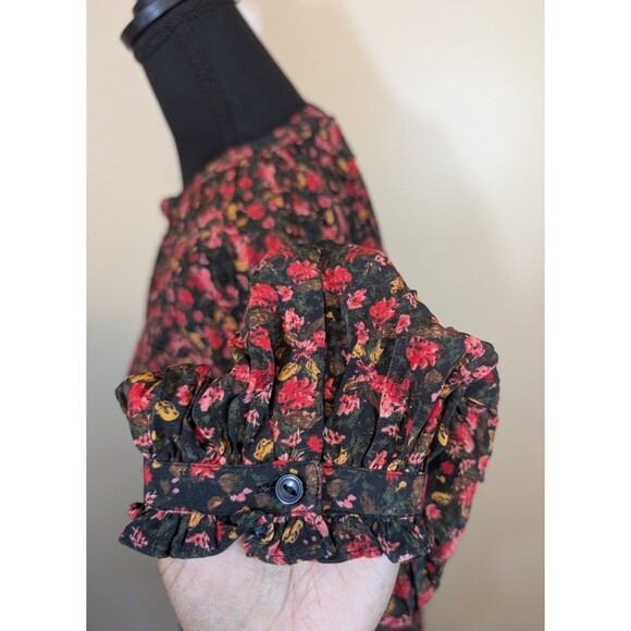 Something Navy Women Top Floral Moody Ruffle Button Down Casual Oversized Small - Picture 9 of 13